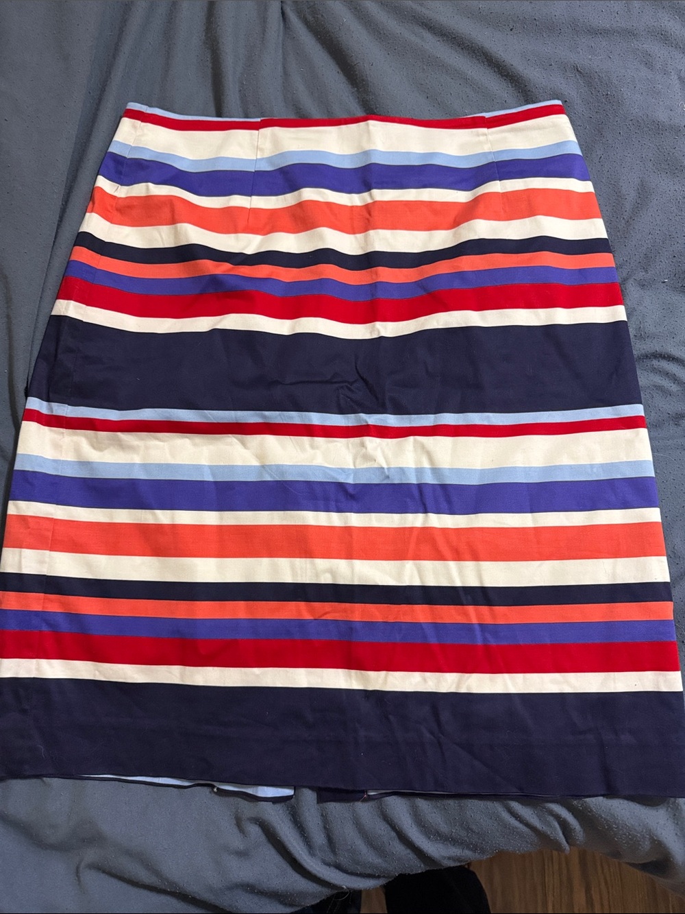 Boden Navy, Red, Orange & Cream Striped Pencil Skirt